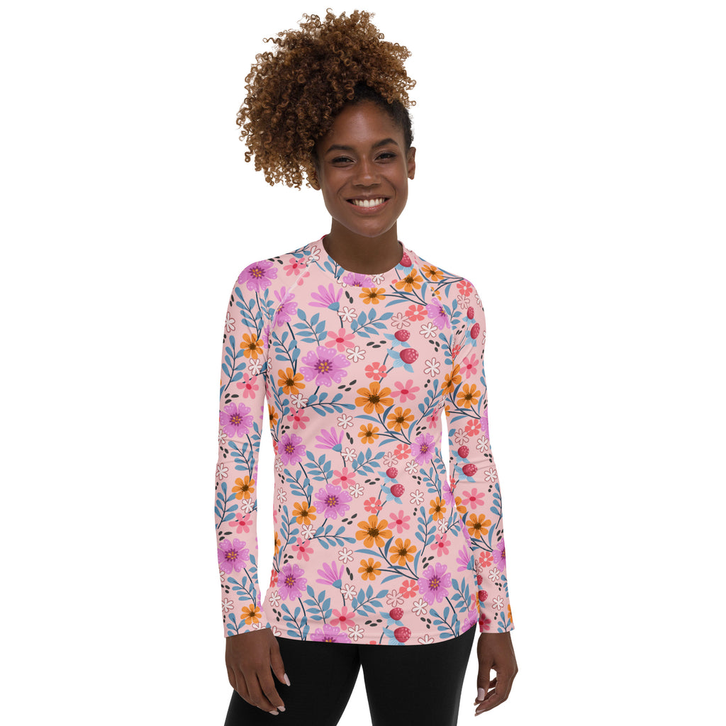Women's Pink Floral Long Sleeve Rash Guard Swim Shirt – Buttery Soft, Sun Safe UPF 50+ Protection, Quick Dry & 4-Way Stretch Comfort