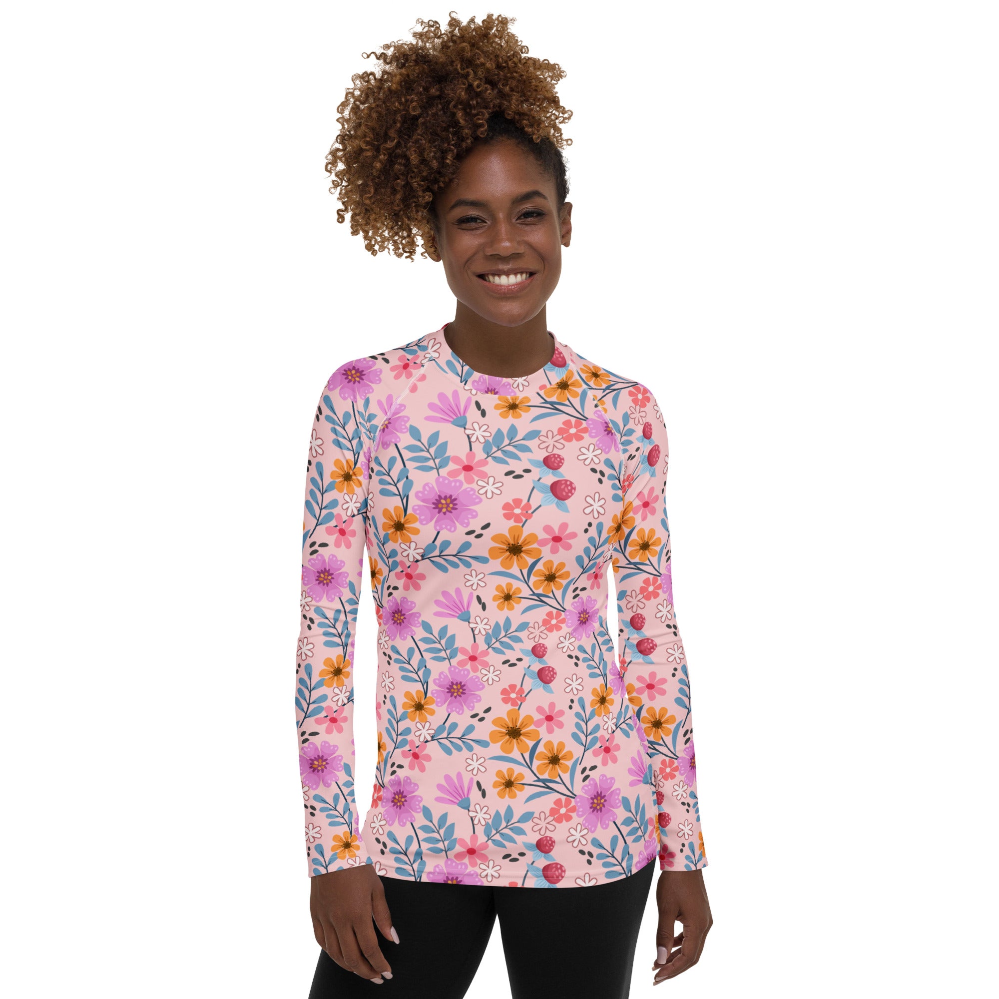 Women's Pink Floral Long Sleeve Rash Guard Swim Shirt – Buttery Soft, Sun Safe UPF 50+ Protection, Quick Dry & 4-Way Stretch Comfort