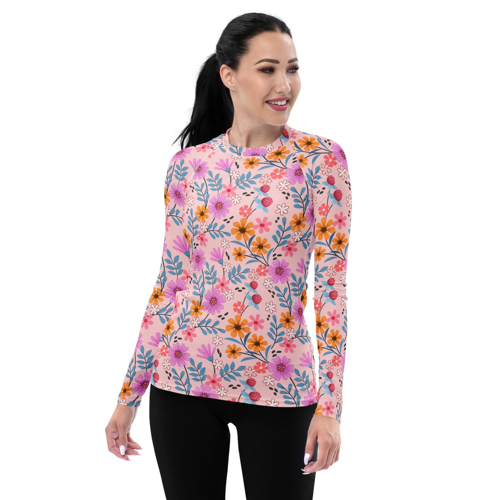 Women's Pink Floral Long Sleeve Rash Guard Swim Shirt – Buttery Soft, Sun Safe UPF 50+ Protection, Quick Dry & 4-Way Stretch Comfort