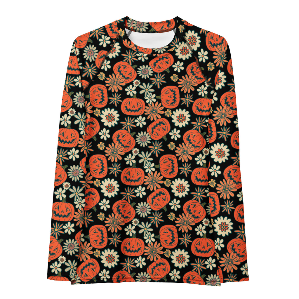 Women's Vintage Halloween Pumpkin Long Sleeve Rash Guard Swim Shirt – Buttery Soft, Sun Safe UPF 50+ Protection, Quick Dry & 4-Way Stretch Comfort