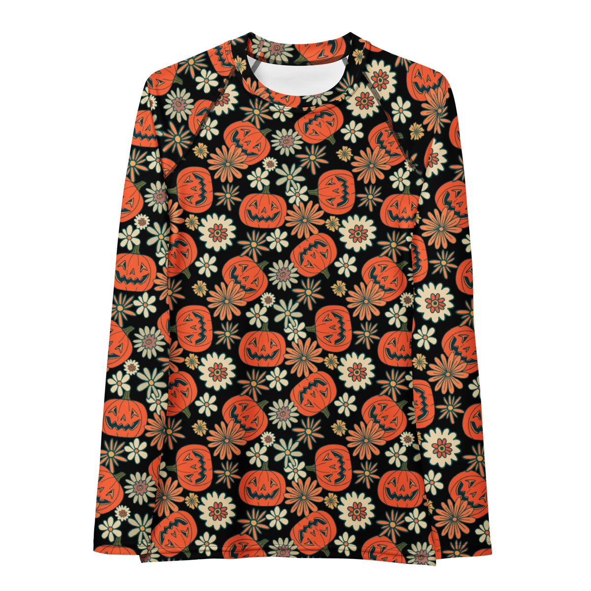 Women's Vintage Halloween Pumpkin Long Sleeve Rash Guard Swim Shirt – Buttery Soft, Sun Safe UPF 50+ Protection, Quick Dry & 4-Way Stretch Comfort