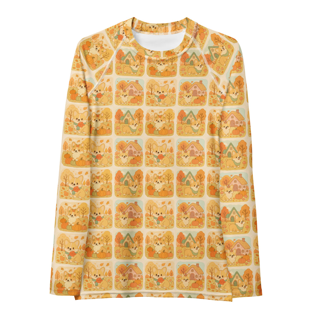 Women's Autumn Corgi Long Sleeve Rash Guard Swim Shirt – Buttery Soft, Sun Safe UPF 50+ Protection, Quick Dry & 4-Way Stretch Comfort