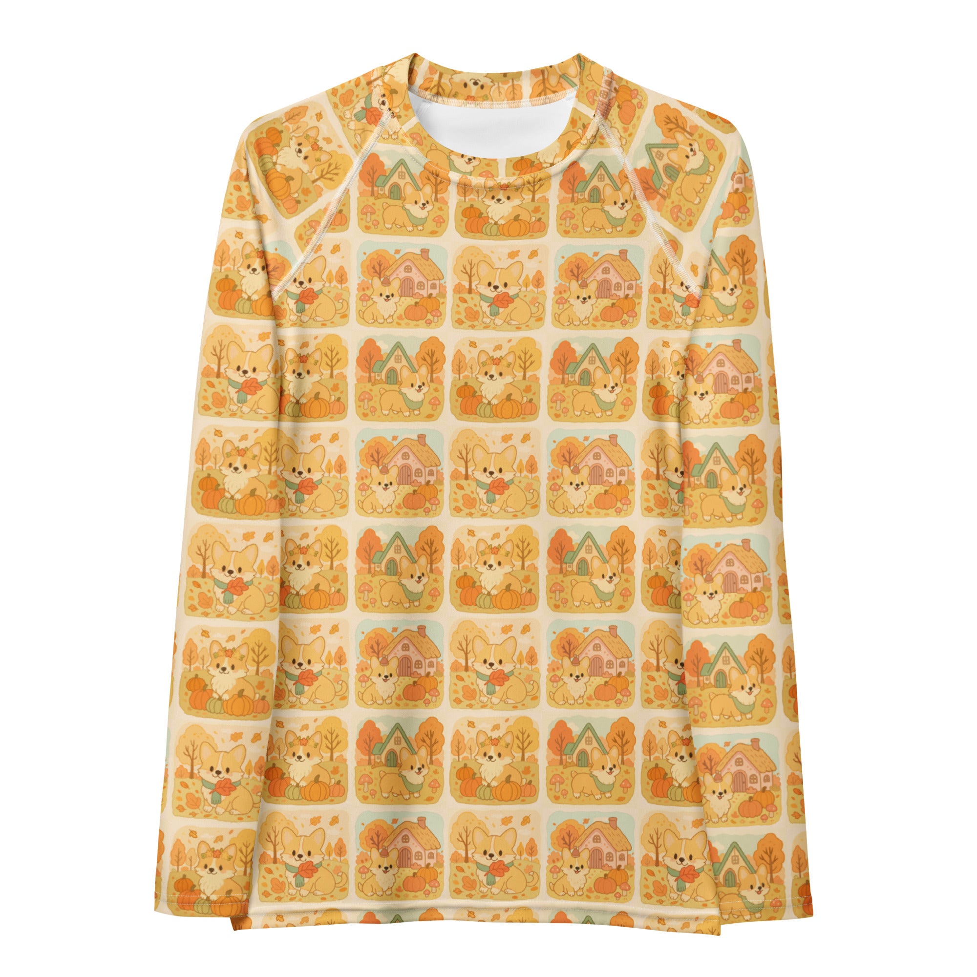 Women's Autumn Corgi Long Sleeve Rash Guard Swim Shirt – Buttery Soft, Sun Safe UPF 50+ Protection, Quick Dry & 4-Way Stretch Comfort