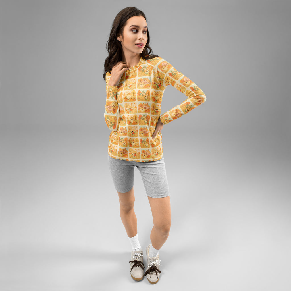 Women's Autumn Corgi Long Sleeve Rash Guard Swim Shirt – Buttery Soft, Sun Safe UPF 50+ Protection, Quick Dry & 4-Way Stretch Comfort
