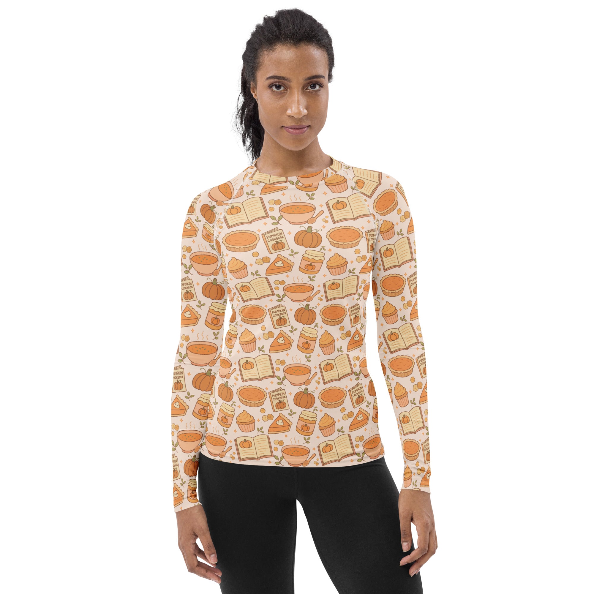 Women's Pumpkin Spice Long Sleeve Rash Guard Swim Shirt – Buttery Soft, Sun Safe UPF 50+ Protection, Quick Dry & 4-Way Stretch Comfort