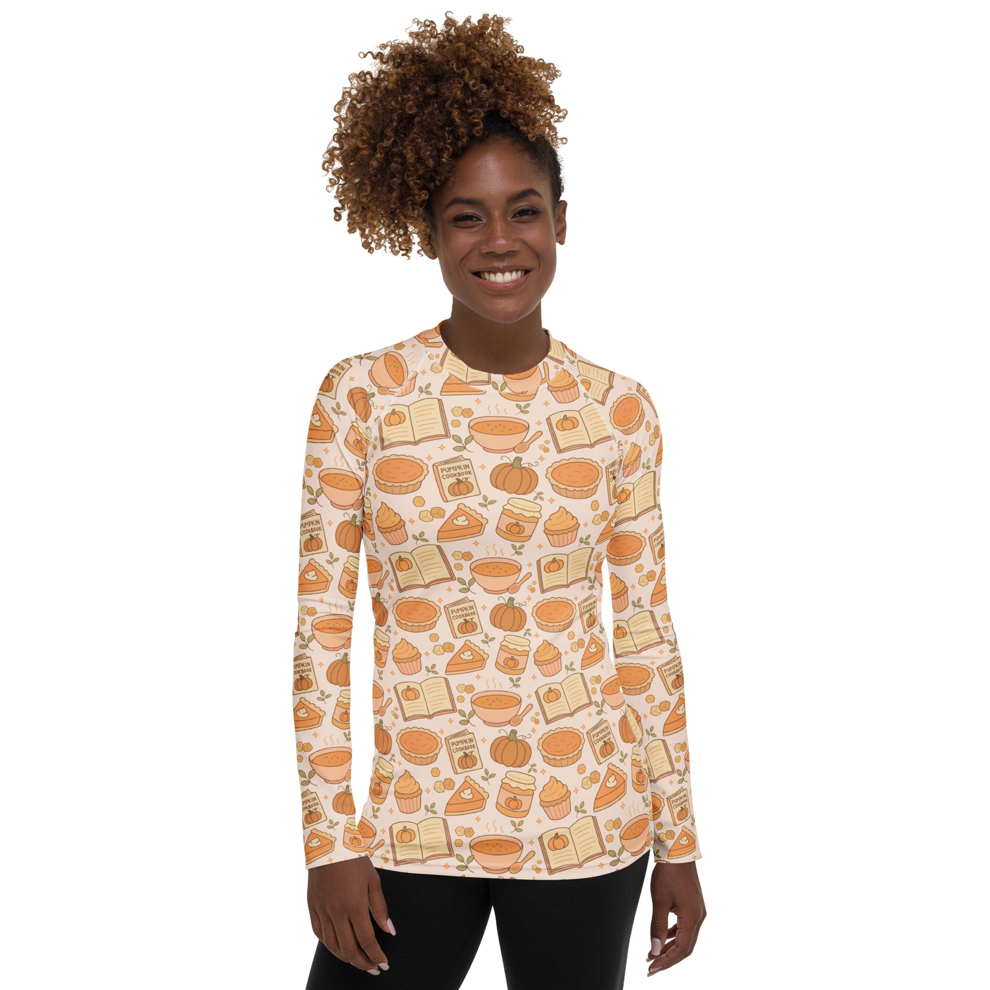 Women's Pumpkin Spice Long Sleeve Rash Guard Swim Shirt – Buttery Soft, Sun Safe UPF 50+ Protection, Quick Dry & 4-Way Stretch Comfort
