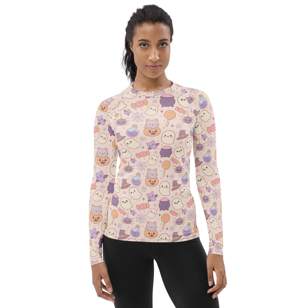Women's Pastel Halloween Long Sleeve Rash Guard Swim Shirt – Buttery Soft, Sun Safe UPF 50+ Protection, Quick Dry & 4-Way Stretch Comfort