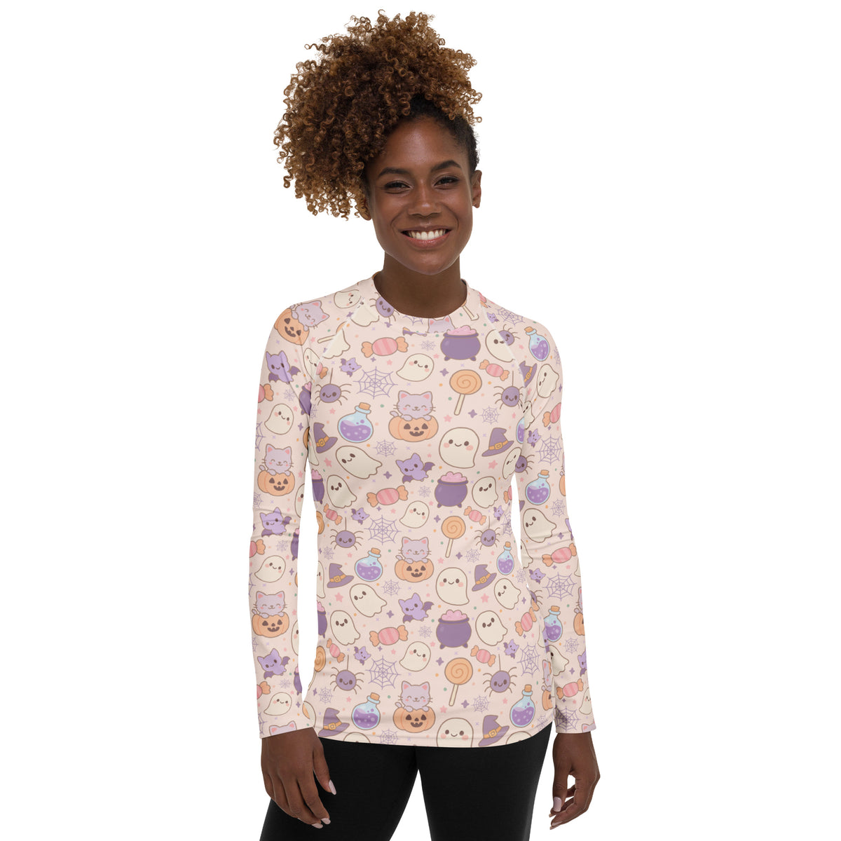 Women's Pastel Halloween Long Sleeve Rash Guard Swim Shirt – Buttery Soft, Sun Safe UPF 50+ Protection, Quick Dry & 4-Way Stretch Comfort