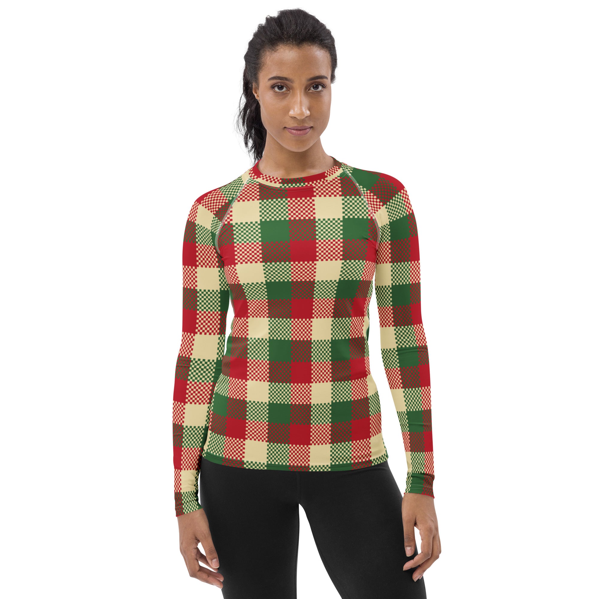Women's Christmas Plaid Long Sleeve Rash Guard Swim Shirt – Buttery Soft, Sun Safe UPF 50+ Protection, Quick Dry & 4-Way Stretch Comfort
