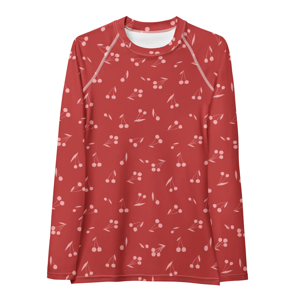 Women's Red Cherry Long Sleeve Rash Guard Swim Shirt – Buttery Soft, Sun Safe UPF 50+ Protection, Quick Dry & 4-Way Stretch Comfort
