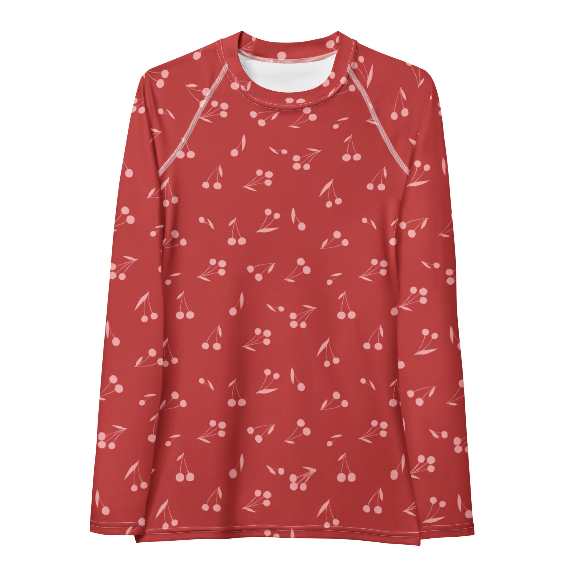 Women's Red Cherry Long Sleeve Rash Guard Swim Shirt – Buttery Soft, Sun Safe UPF 50+ Protection, Quick Dry & 4-Way Stretch Comfort