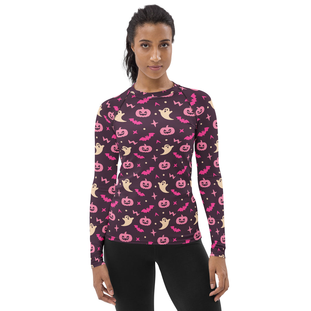 Women's Purple Halloween Long Sleeve Rash Guard Swim Shirt – Buttery Soft, Sun Safe UPF 50+ Protection, Quick Dry & 4-Way Stretch Comfort