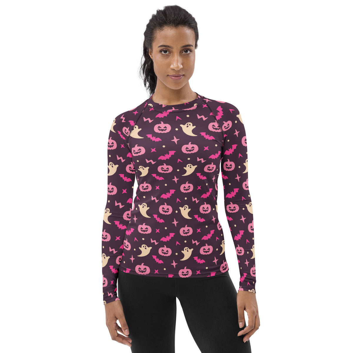 Women's Purple Halloween Long Sleeve Rash Guard Swim Shirt – Buttery Soft, Sun Safe UPF 50+ Protection, Quick Dry & 4-Way Stretch Comfort