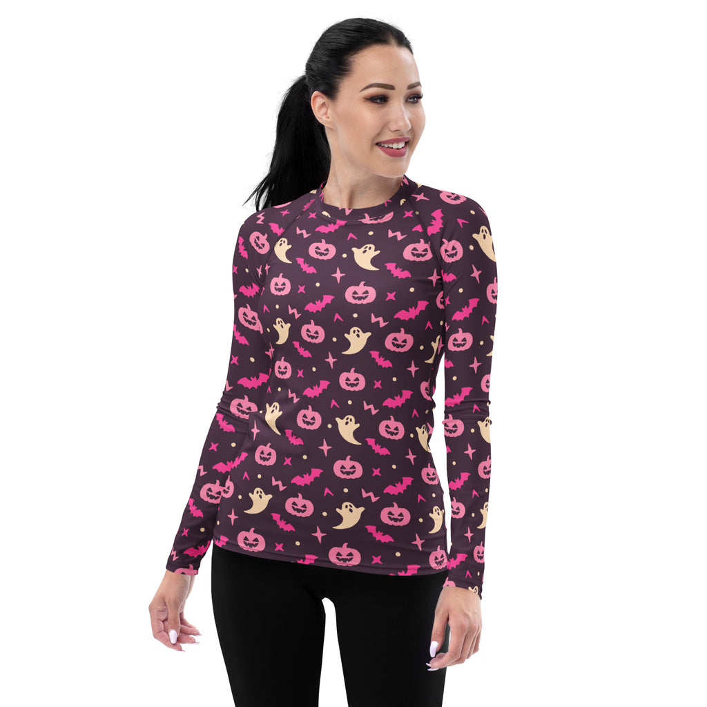Women's Purple Halloween Long Sleeve Rash Guard Swim Shirt – Buttery Soft, Sun Safe UPF 50+ Protection, Quick Dry & 4-Way Stretch Comfort