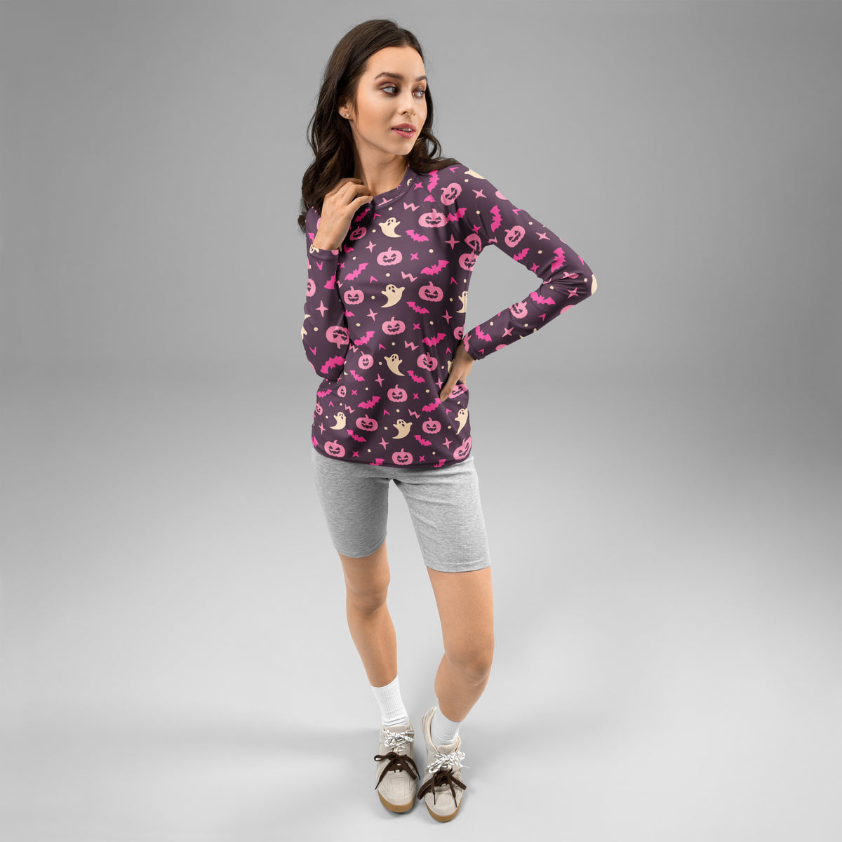 Women's Purple Halloween Long Sleeve Rash Guard Swim Shirt – Buttery Soft, Sun Safe UPF 50+ Protection, Quick Dry & 4-Way Stretch Comfort