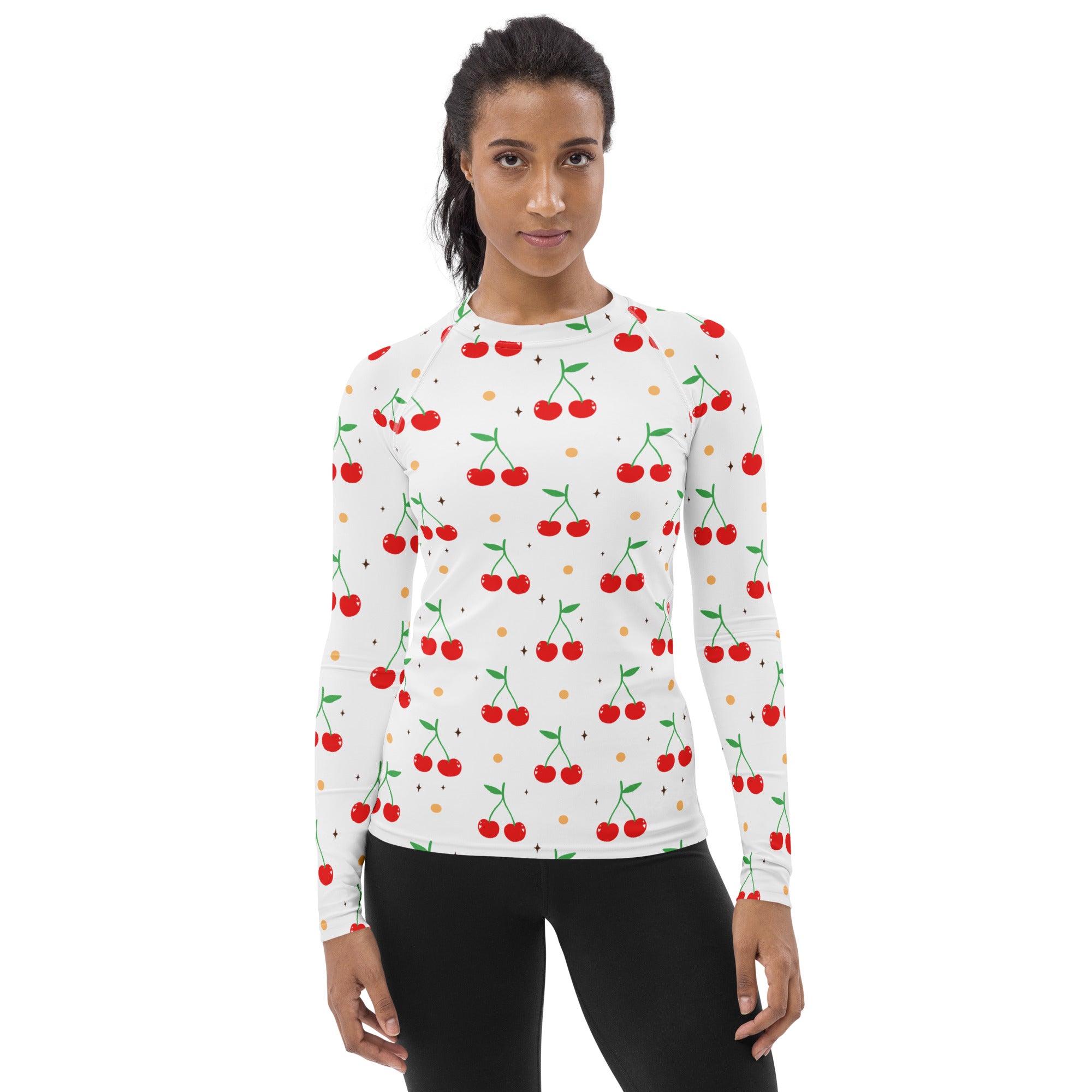 Women's Cherry Long Sleeve Rash Guard Swim Shirt – Buttery Soft, Sun Safe UPF 50+ Protection, Quick Dry & 4-Way Stretch Comfort
