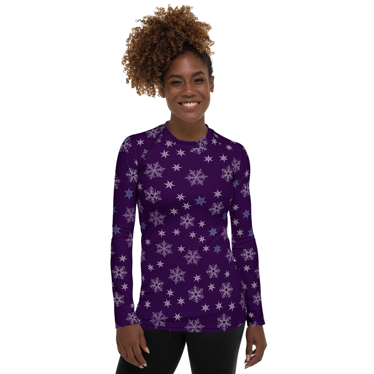 Women's Purple Snowflake Long Sleeve Rash Guard Swim Shirt – Buttery Soft, Sun Safe UPF 50+ Protection, Quick Dry & 4-Way Stretch Comfort