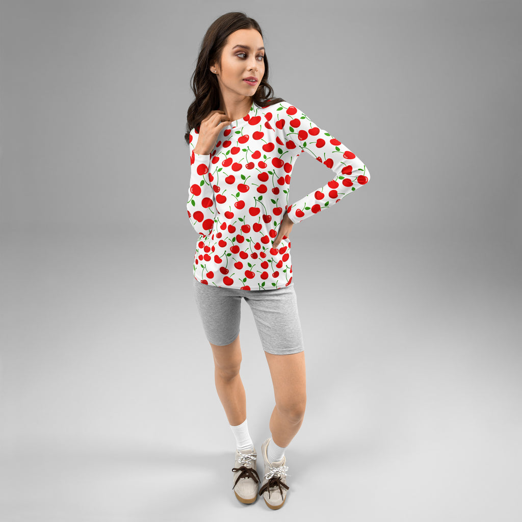 Women's Red Cherry Long Sleeve Rash Guard Swim Shirt – Buttery Soft, Sun Safe UPF 50+ Protection, Quick Dry & 4-Way Stretch Comfort
