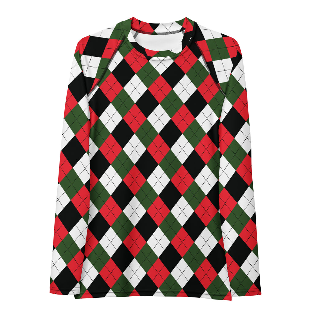 Women's Christmas Argyle Long Sleeve Rash Guard Swim Shirt – Buttery Soft, Sun Safe UPF 50+ Protection, Quick Dry & 4-Way Stretch Comfort