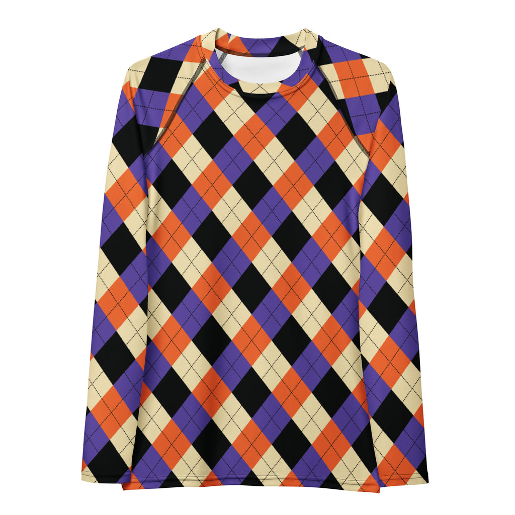 Women's Halloween Argyle Long Sleeve Rash Guard Swim Shirt – Buttery Soft, Sun Safe UPF 50+ Protection, Quick Dry & 4-Way Stretch Comfort