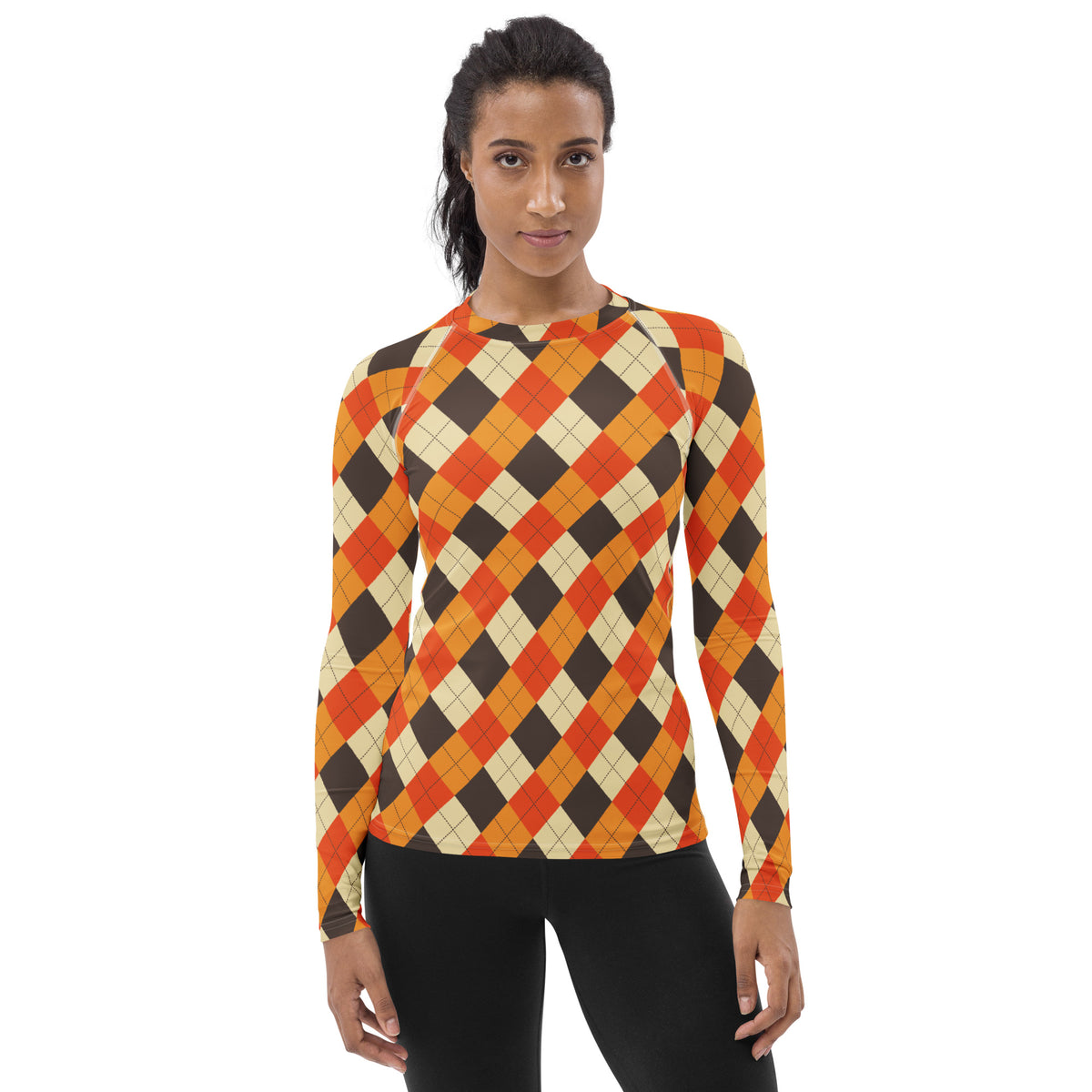 Women's Fall Argyle Long Sleeve Rash Guard Swim Shirt – Buttery Soft, Sun Safe UPF 50+ Protection, Quick Dry & 4-Way Stretch Comfort