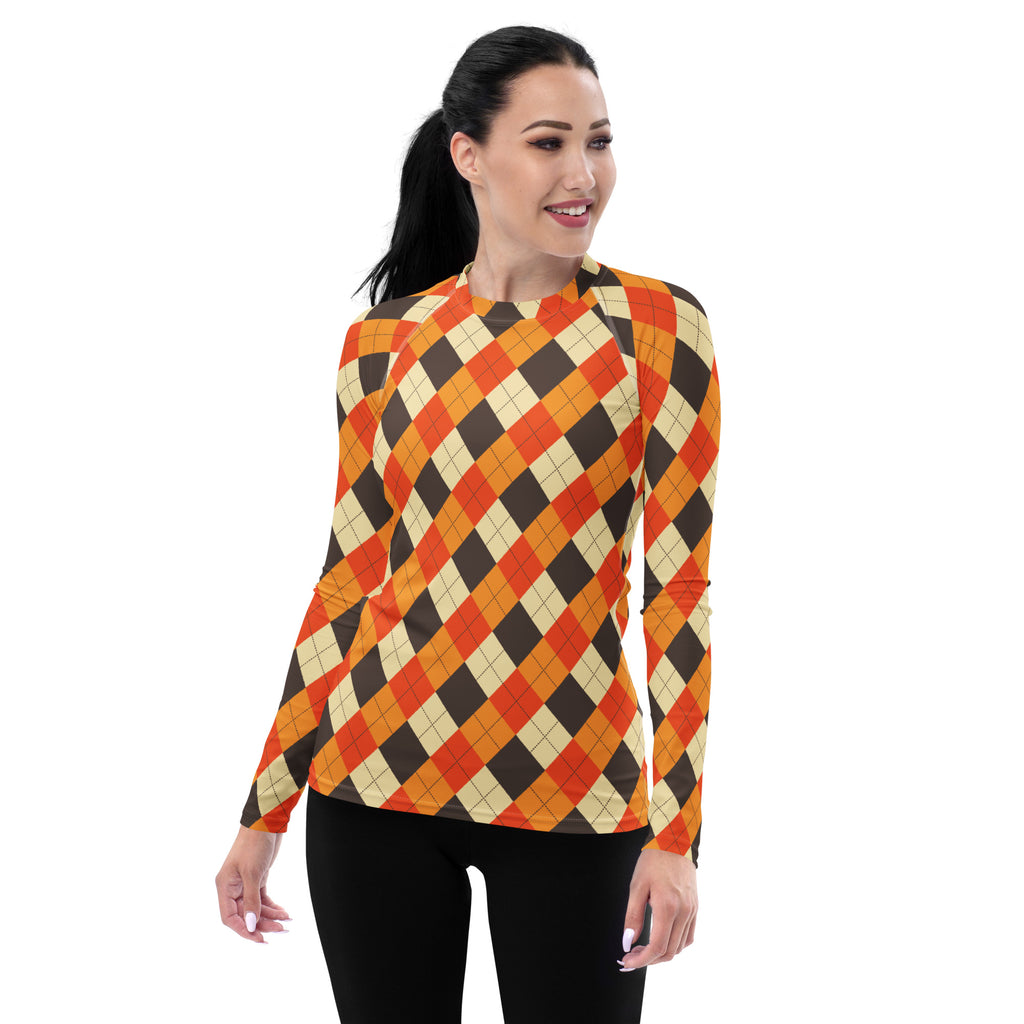 Women's Fall Argyle Long Sleeve Rash Guard Swim Shirt – Buttery Soft, Sun Safe UPF 50+ Protection, Quick Dry & 4-Way Stretch Comfort