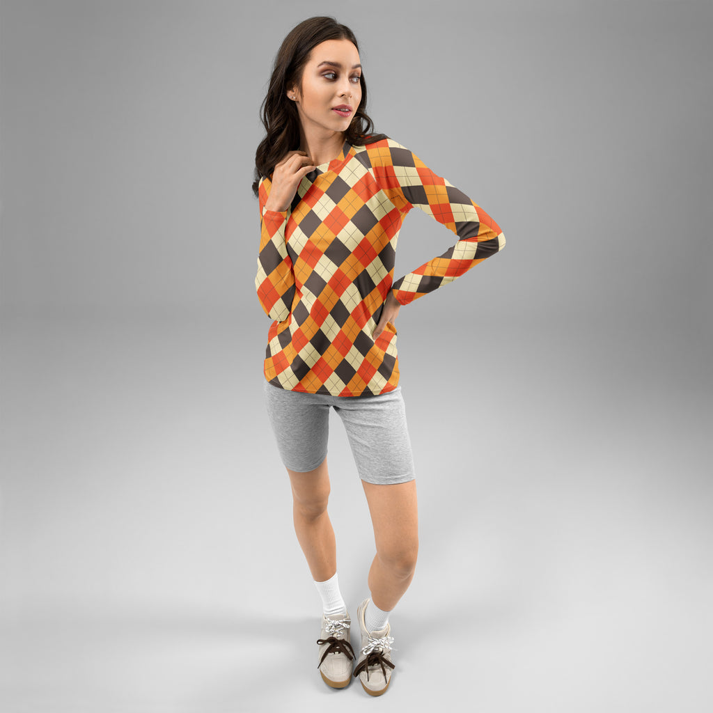 Women's Fall Argyle Long Sleeve Rash Guard Swim Shirt – Buttery Soft, Sun Safe UPF 50+ Protection, Quick Dry & 4-Way Stretch Comfort