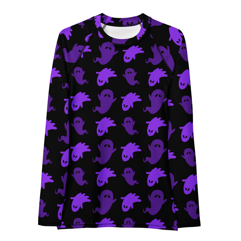 Women's Purple Ghost Halloween Long Sleeve Rash Guard Swim Shirt – Buttery Soft, Sun Safe UPF 50+ Protection, Quick Dry & 4-Way Stretch Comfort