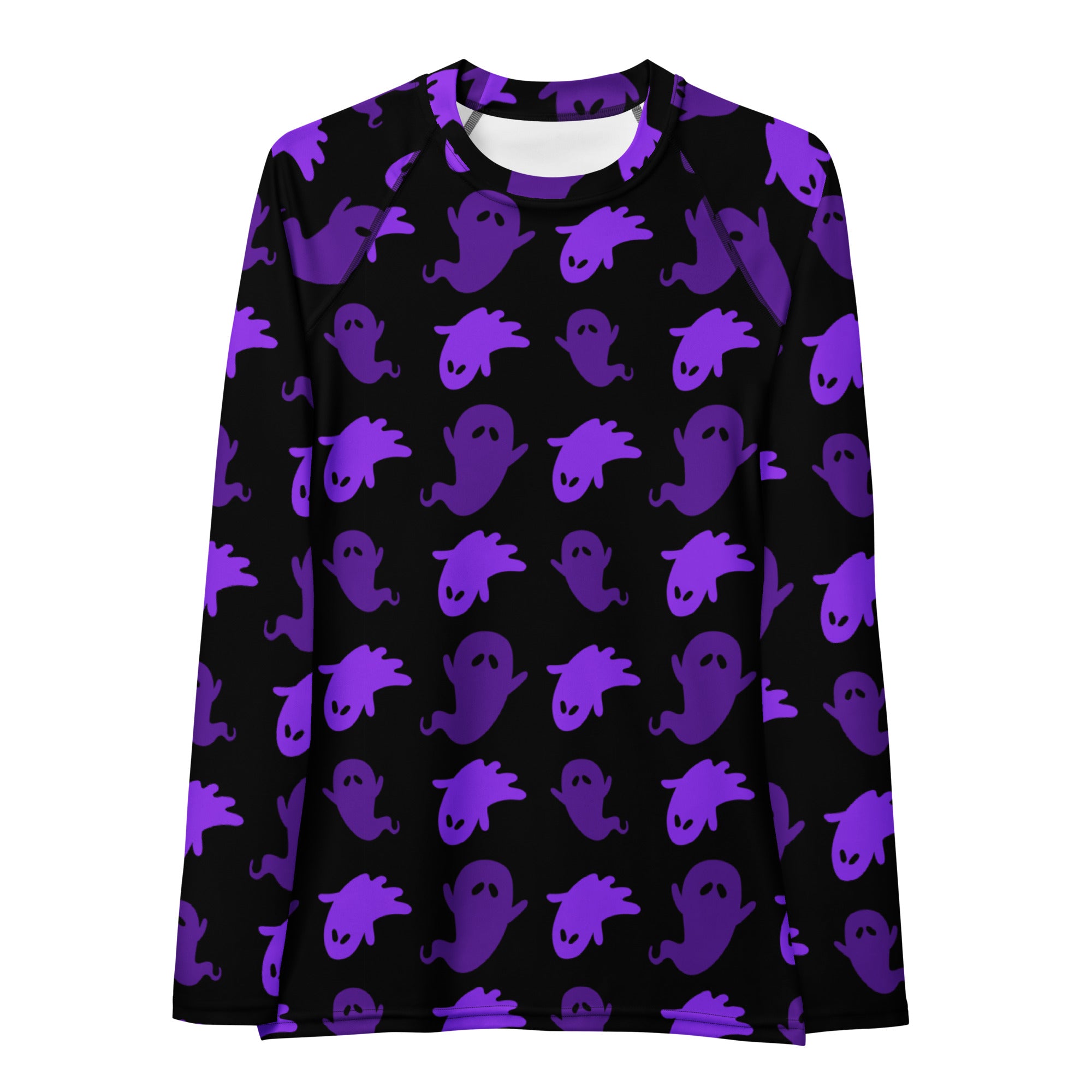 Women's Purple Ghost Halloween Long Sleeve Rash Guard Swim Shirt – Buttery Soft, Sun Safe UPF 50+ Protection, Quick Dry & 4-Way Stretch Comfort