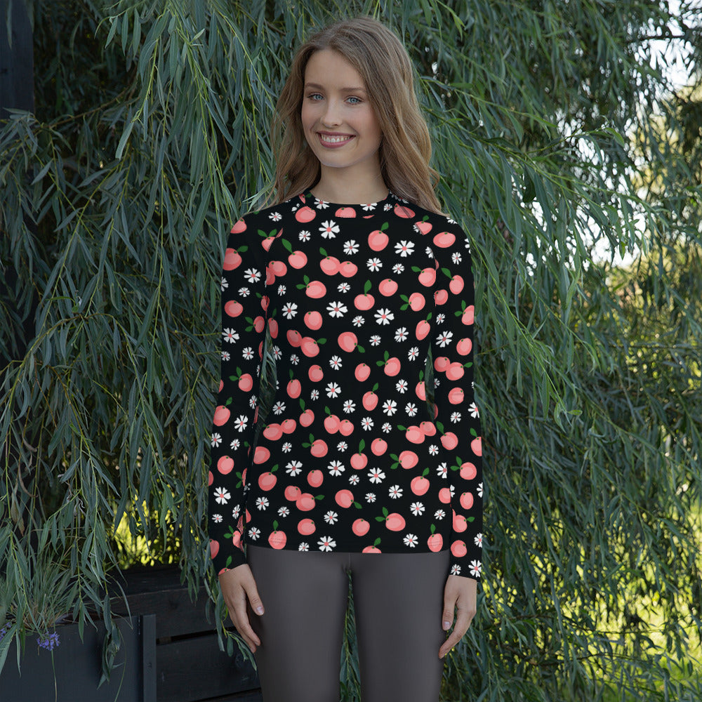 Women's Peach Floral Long Sleeve Rash Guard Swim Shirt – Buttery Soft, Sun Safe UPF 50+ Protection, Quick Dry & 4-Way Stretch Comfort