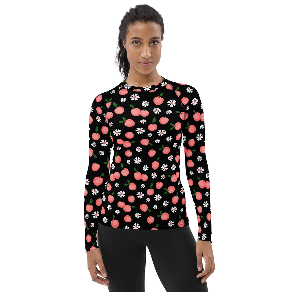 Women's Peach Floral Long Sleeve Rash Guard Swim Shirt – Buttery Soft, Sun Safe UPF 50+ Protection, Quick Dry & 4-Way Stretch Comfort