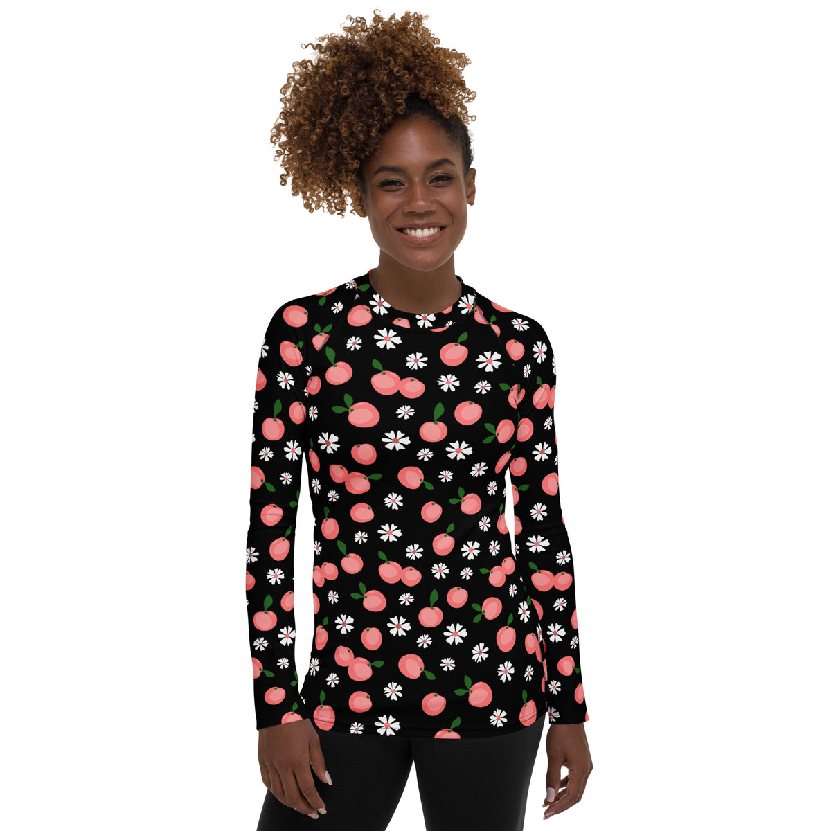 Women's Peach Floral Long Sleeve Rash Guard Swim Shirt – Buttery Soft, Sun Safe UPF 50+ Protection, Quick Dry & 4-Way Stretch Comfort