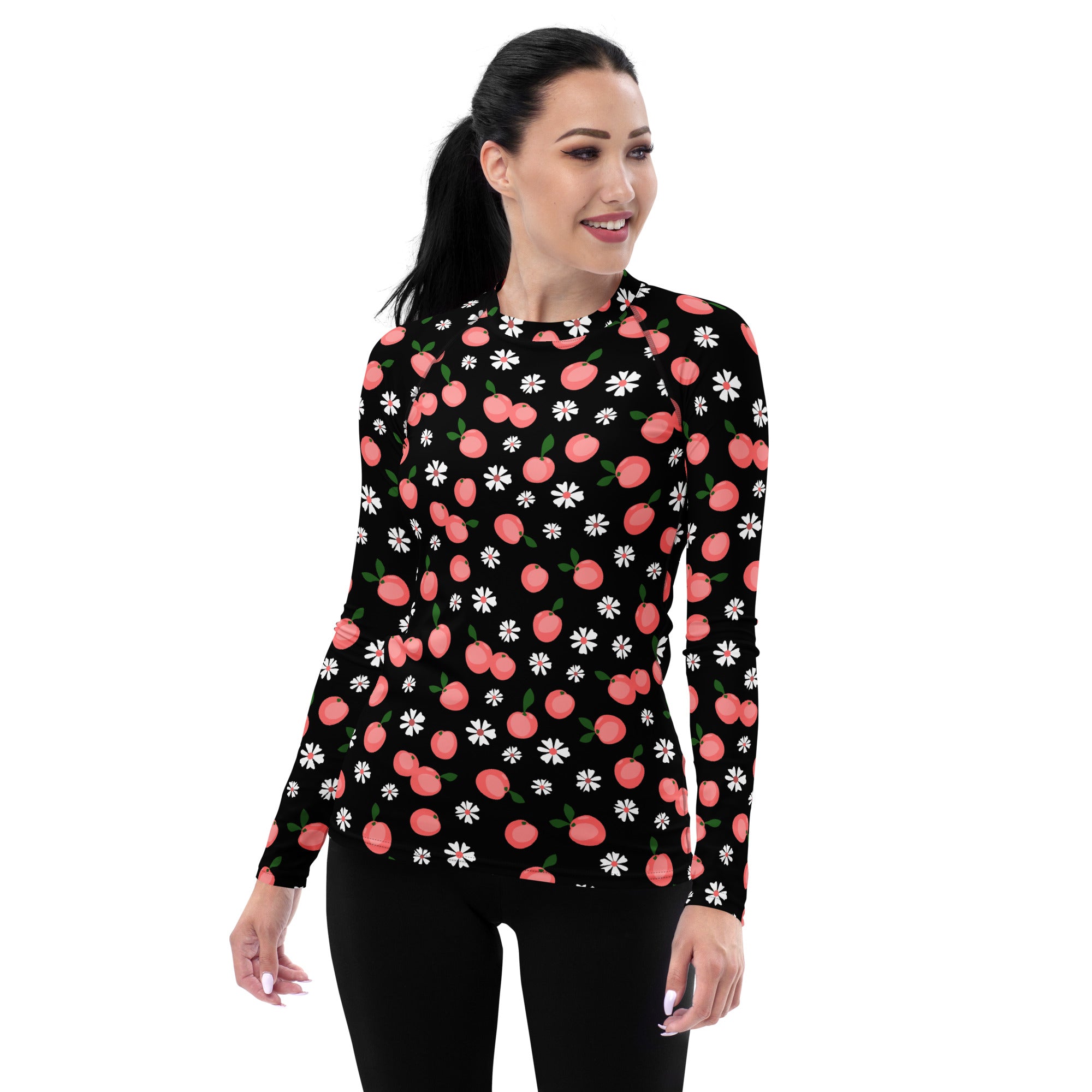 Women's Peach Floral Long Sleeve Rash Guard Swim Shirt – Buttery Soft, Sun Safe UPF 50+ Protection, Quick Dry & 4-Way Stretch Comfort
