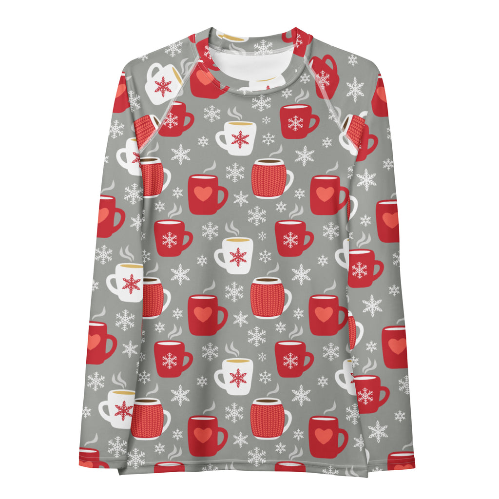 Women's Christmas Coffee Long Sleeve Rash Guard Swim Shirt – Buttery Soft, Sun Safe UPF 50+ Protection, Quick Dry & 4-Way Stretch Comfort