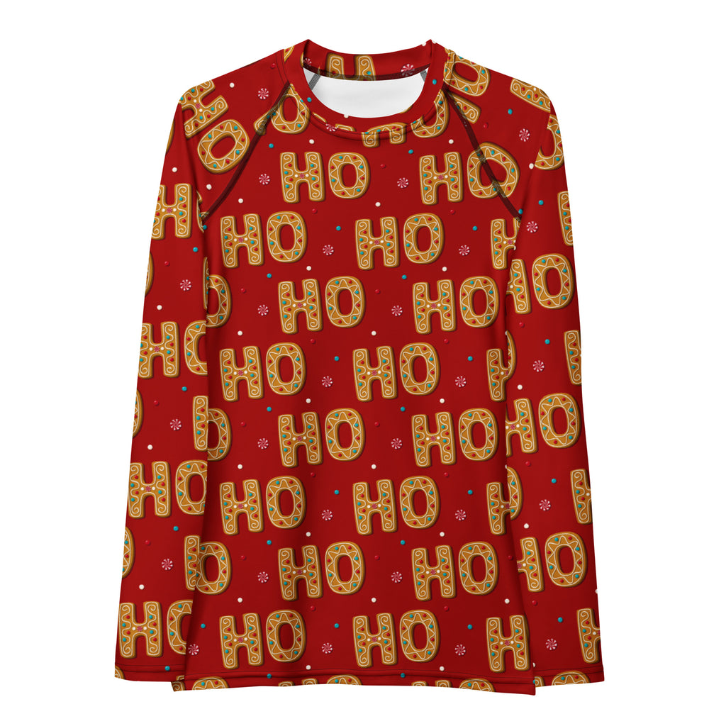 Women's Gingerbread Ho Ho Ho Christmas Long Sleeve Rash Guard Swim Shirt – Buttery Soft, Sun Safe UPF 50+ Protection, Quick Dry & 4-Way Stretch Comfort