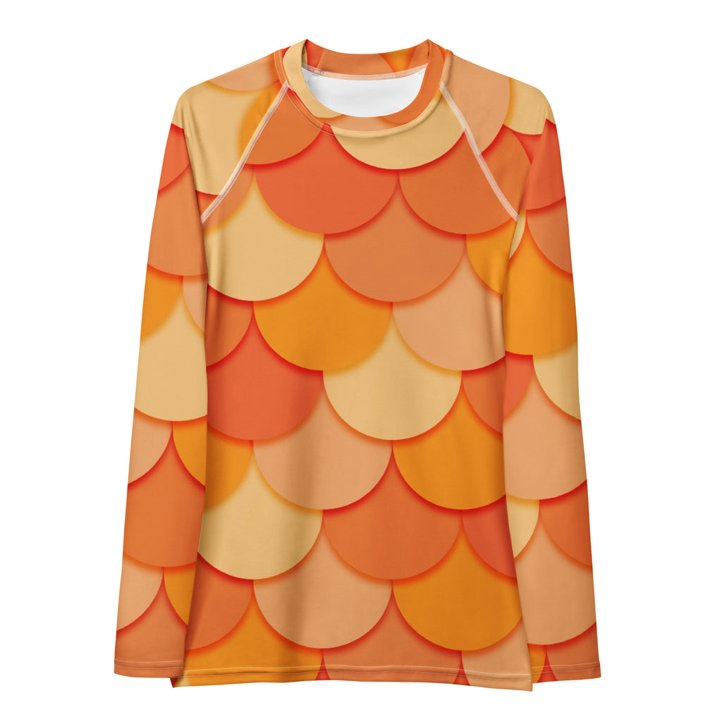 Women's Orange Mermaid Long Sleeve Rash Guard Swim Shirt – Buttery Soft, Sun Safe UPF 50+ Protection, Quick Dry & 4-Way Stretch Comfort