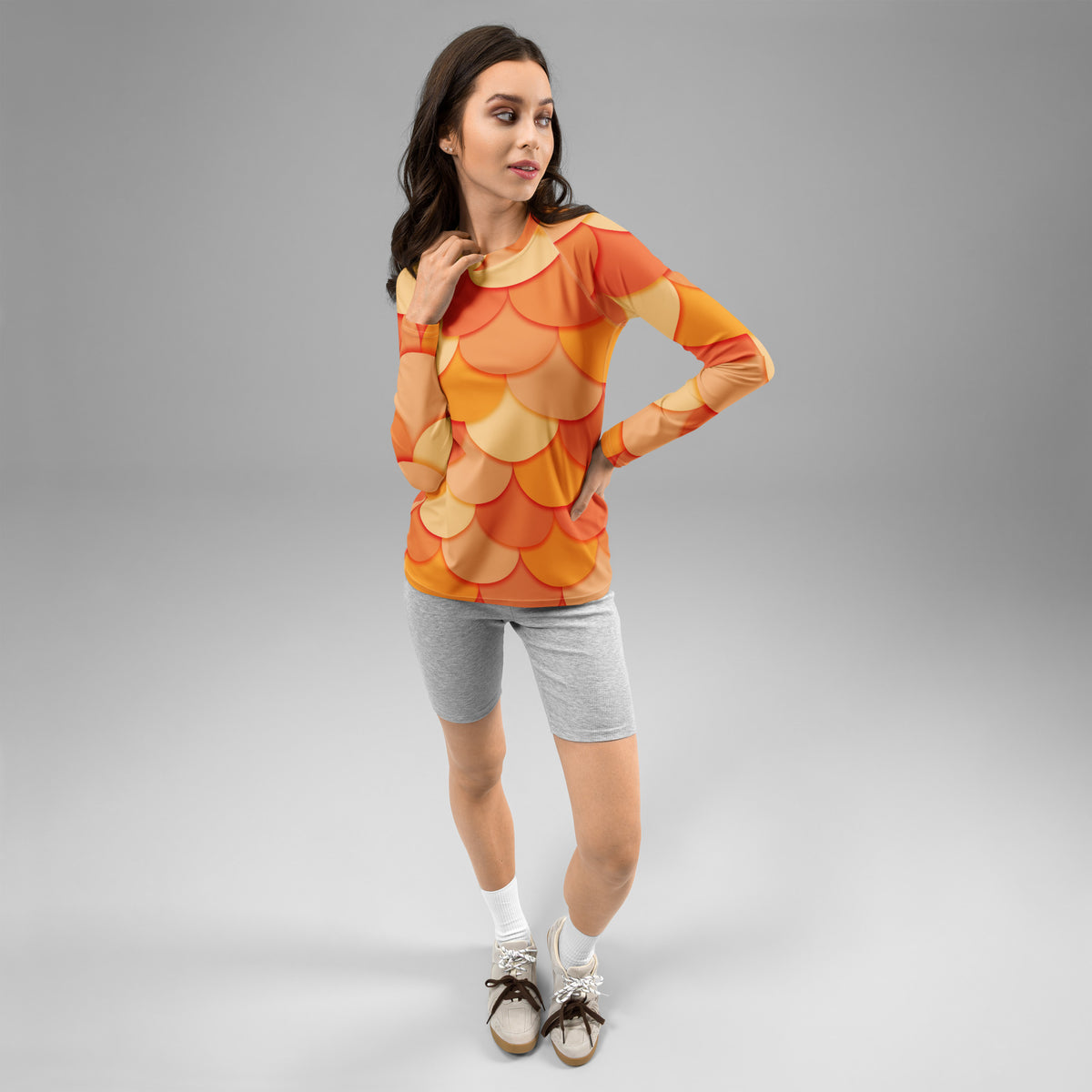 Women's Orange Mermaid Long Sleeve Rash Guard Swim Shirt – Buttery Soft, Sun Safe UPF 50+ Protection, Quick Dry & 4-Way Stretch Comfort