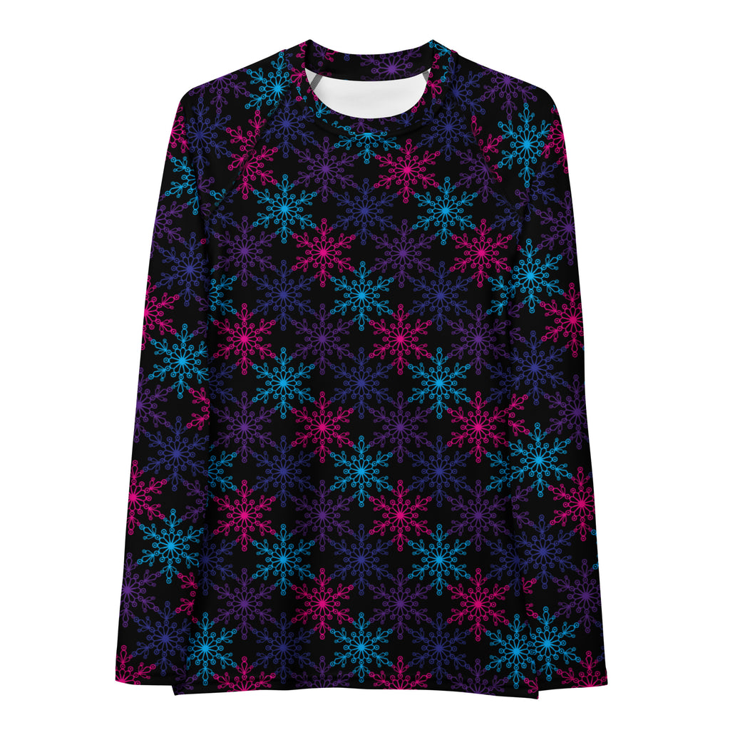 Women's Neon Snowflake Long Sleeve Rash Guard Swim Shirt – Buttery Soft, Sun Safe UPF 50+ Protection, Quick Dry & 4-Way Stretch Comfort