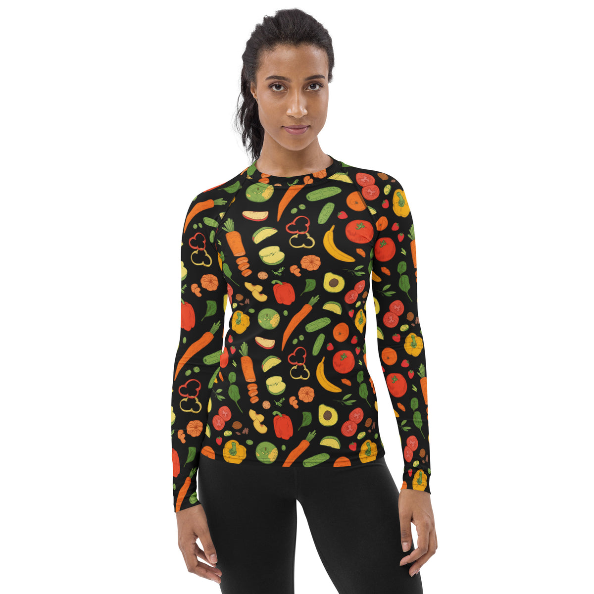 Women's Fruit & Vegetable Long Sleeve Rash Guard Swim Shirt – Buttery Soft, Sun Safe UPF 50+ Protection, Quick Dry & 4-Way Stretch Comfort