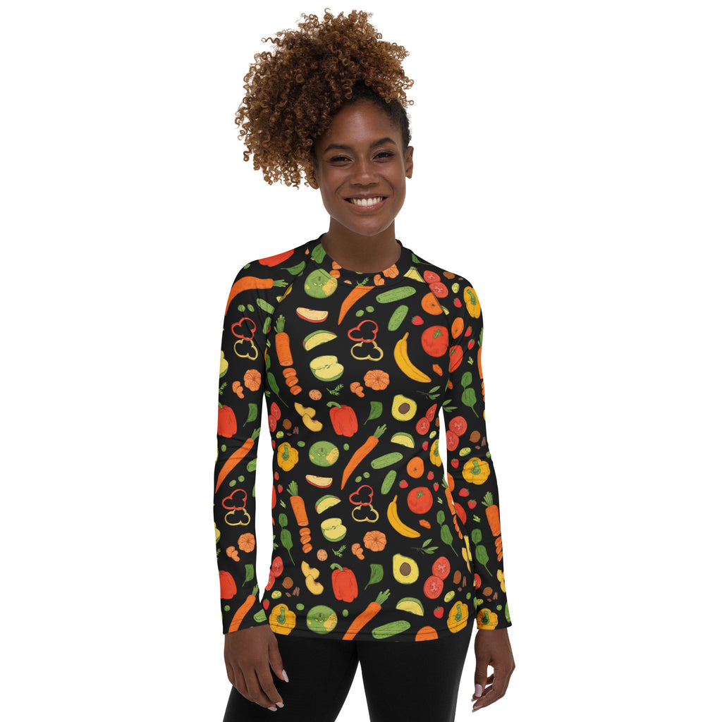 Women's Fruit & Vegetable Long Sleeve Rash Guard Swim Shirt – Buttery Soft, Sun Safe UPF 50+ Protection, Quick Dry & 4-Way Stretch Comfort