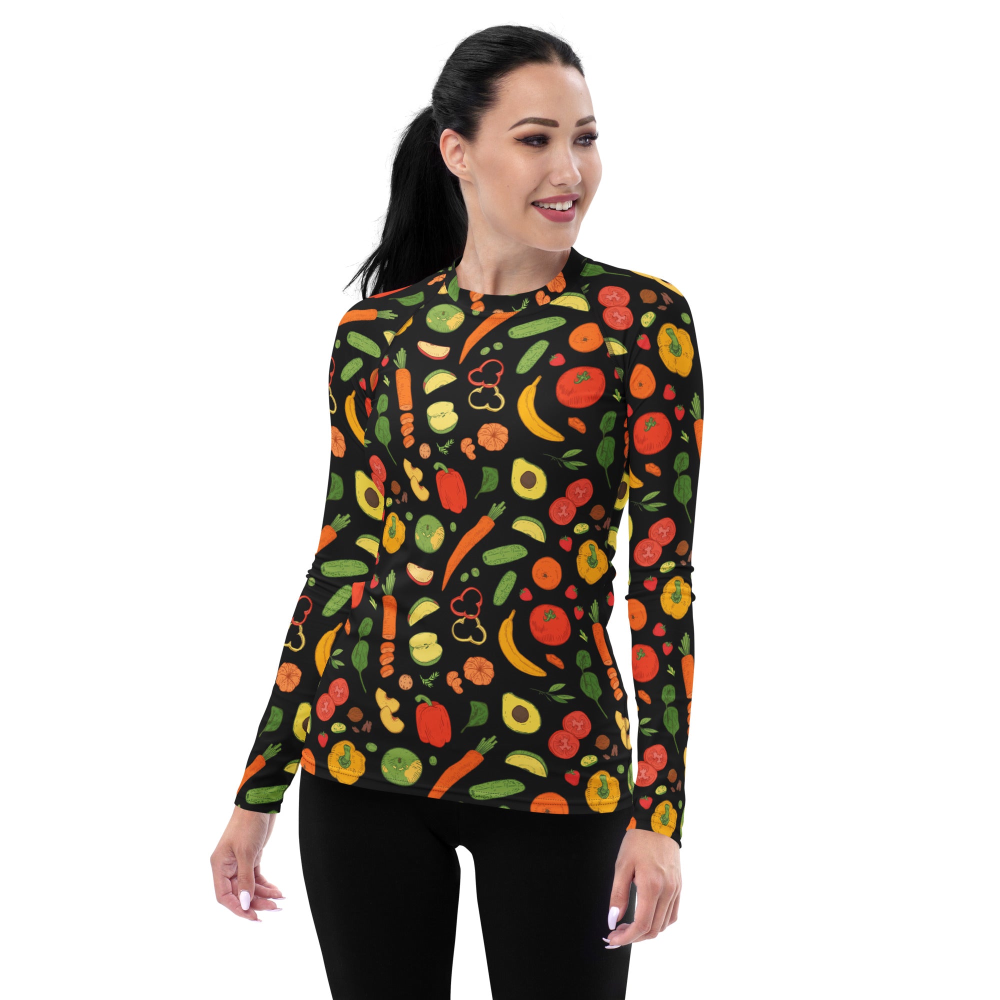 Women's Fruit & Vegetable Long Sleeve Rash Guard Swim Shirt – Buttery Soft, Sun Safe UPF 50+ Protection, Quick Dry & 4-Way Stretch Comfort