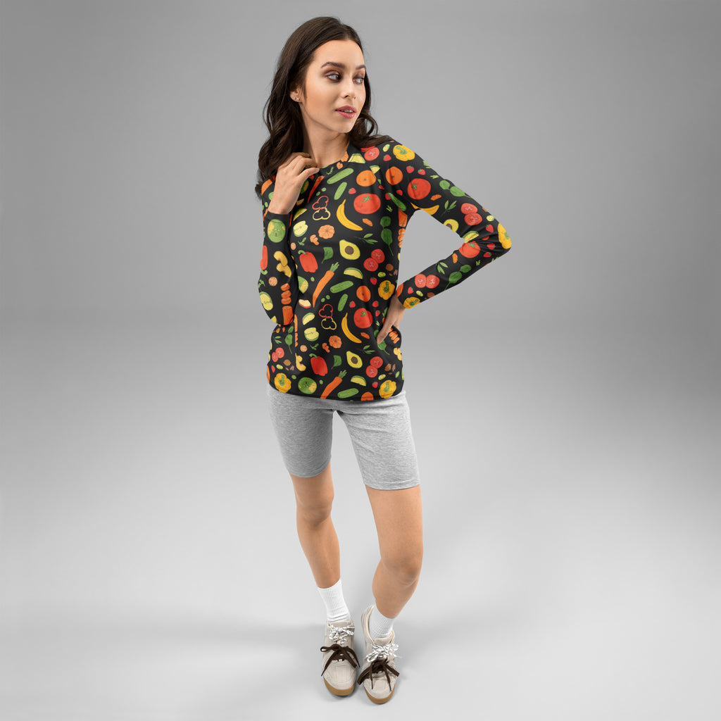 Women's Fruit & Vegetable Long Sleeve Rash Guard Swim Shirt – Buttery Soft, Sun Safe UPF 50+ Protection, Quick Dry & 4-Way Stretch Comfort