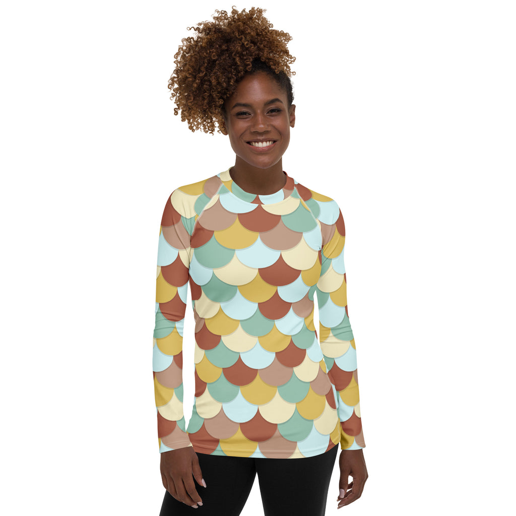 Women's Mermaid Scale Long Sleeve Rash Guard Swim Shirt – Buttery Soft, Sun Safe UPF 50+ Protection, Quick Dry & 4-Way Stretch Comfort
