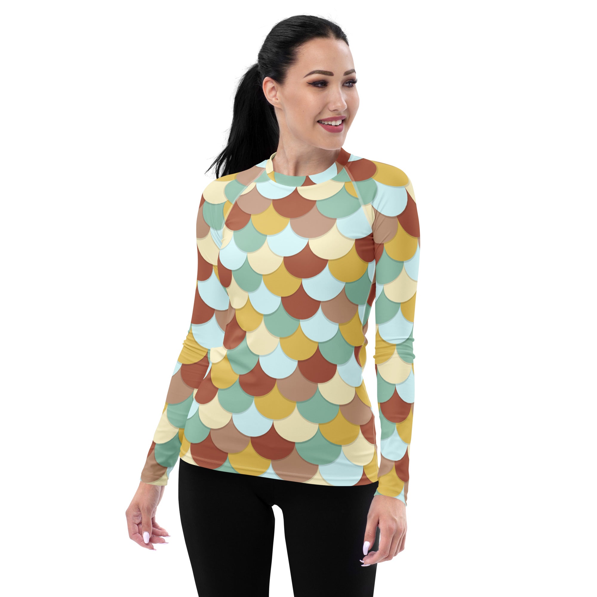 Women's Mermaid Scale Long Sleeve Rash Guard Swim Shirt – Buttery Soft, Sun Safe UPF 50+ Protection, Quick Dry & 4-Way Stretch Comfort