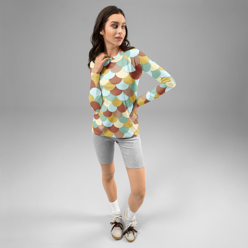Women's Mermaid Scale Long Sleeve Rash Guard Swim Shirt – Buttery Soft, Sun Safe UPF 50+ Protection, Quick Dry & 4-Way Stretch Comfort