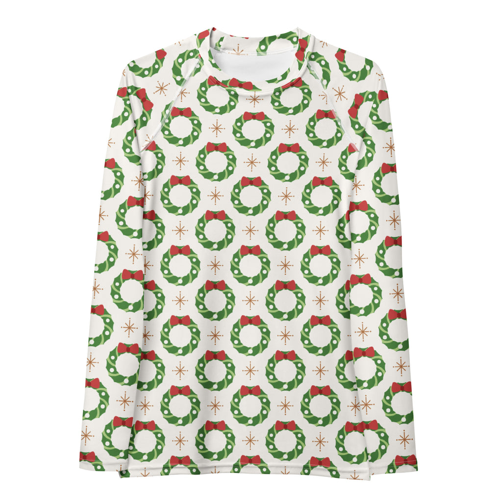 Women's Christmas Wreath Long Sleeve Rash Guard Swim Shirt – Buttery Soft, Sun Safe UPF 50+ Protection, Quick Dry & 4-Way Stretch Comfort