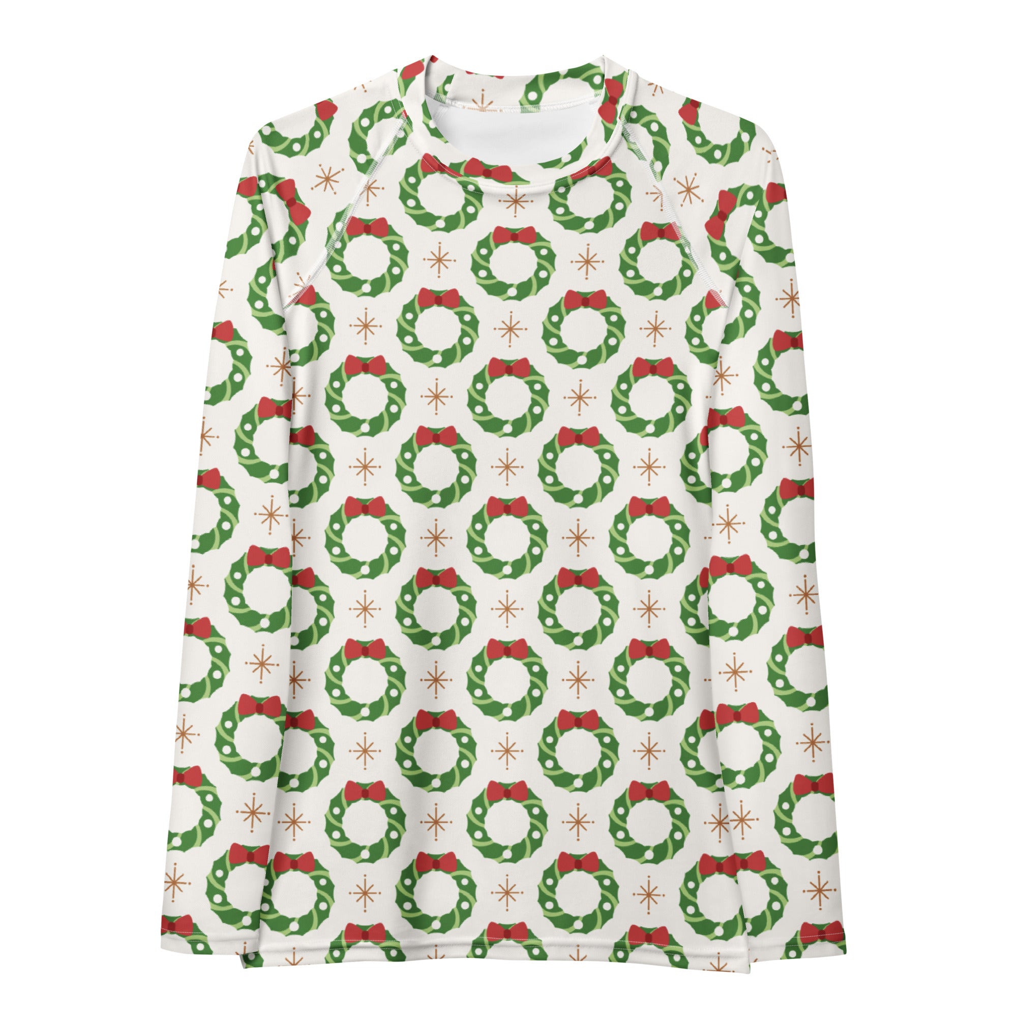 Women's Christmas Wreath Long Sleeve Rash Guard Swim Shirt – Buttery Soft, Sun Safe UPF 50+ Protection, Quick Dry & 4-Way Stretch Comfort
