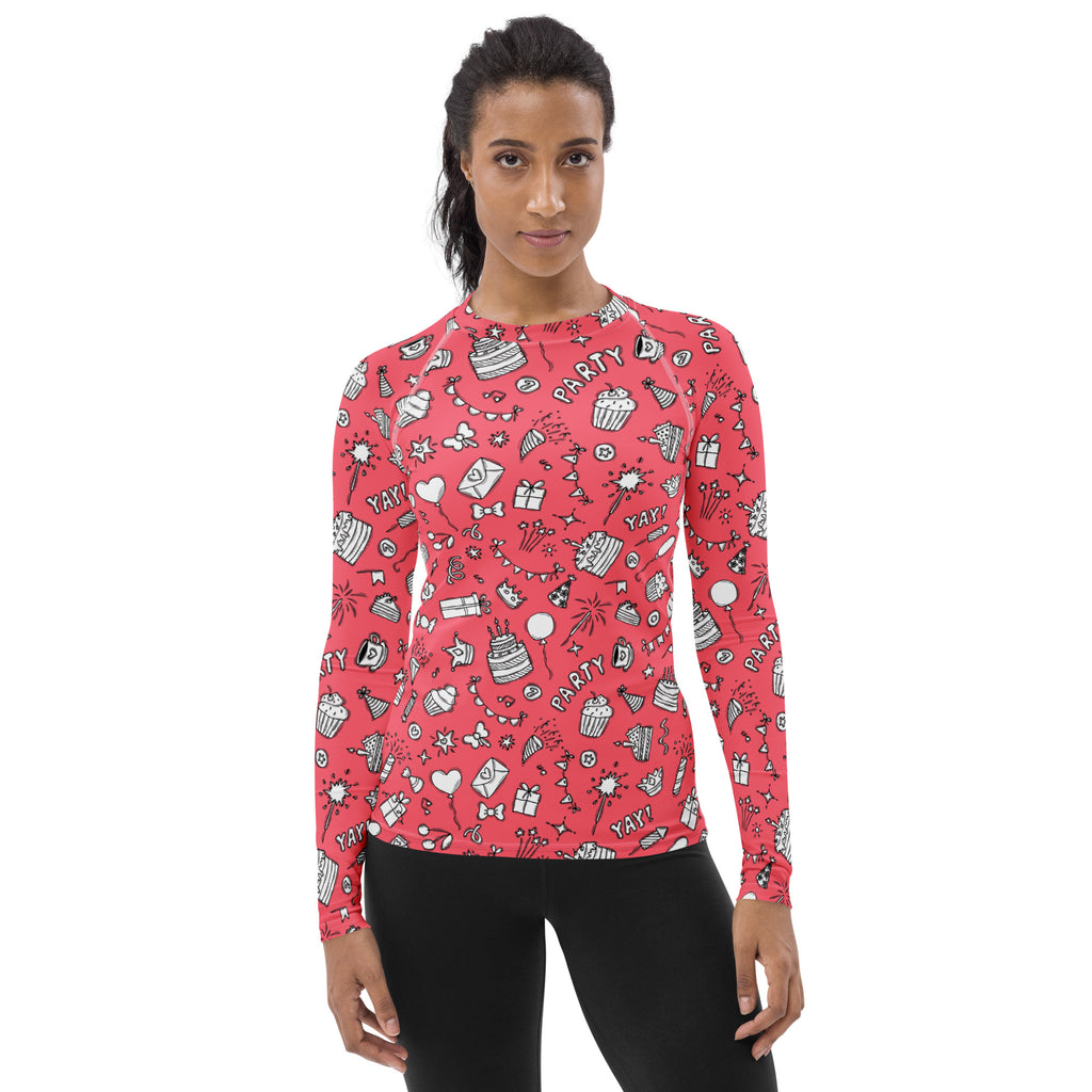 Women's Pink Birthday Long Sleeve Rash Guard Swim Shirt – Buttery Soft, Sun Safe UPF 50+ Protection, Quick Dry & 4-Way Stretch Comfort