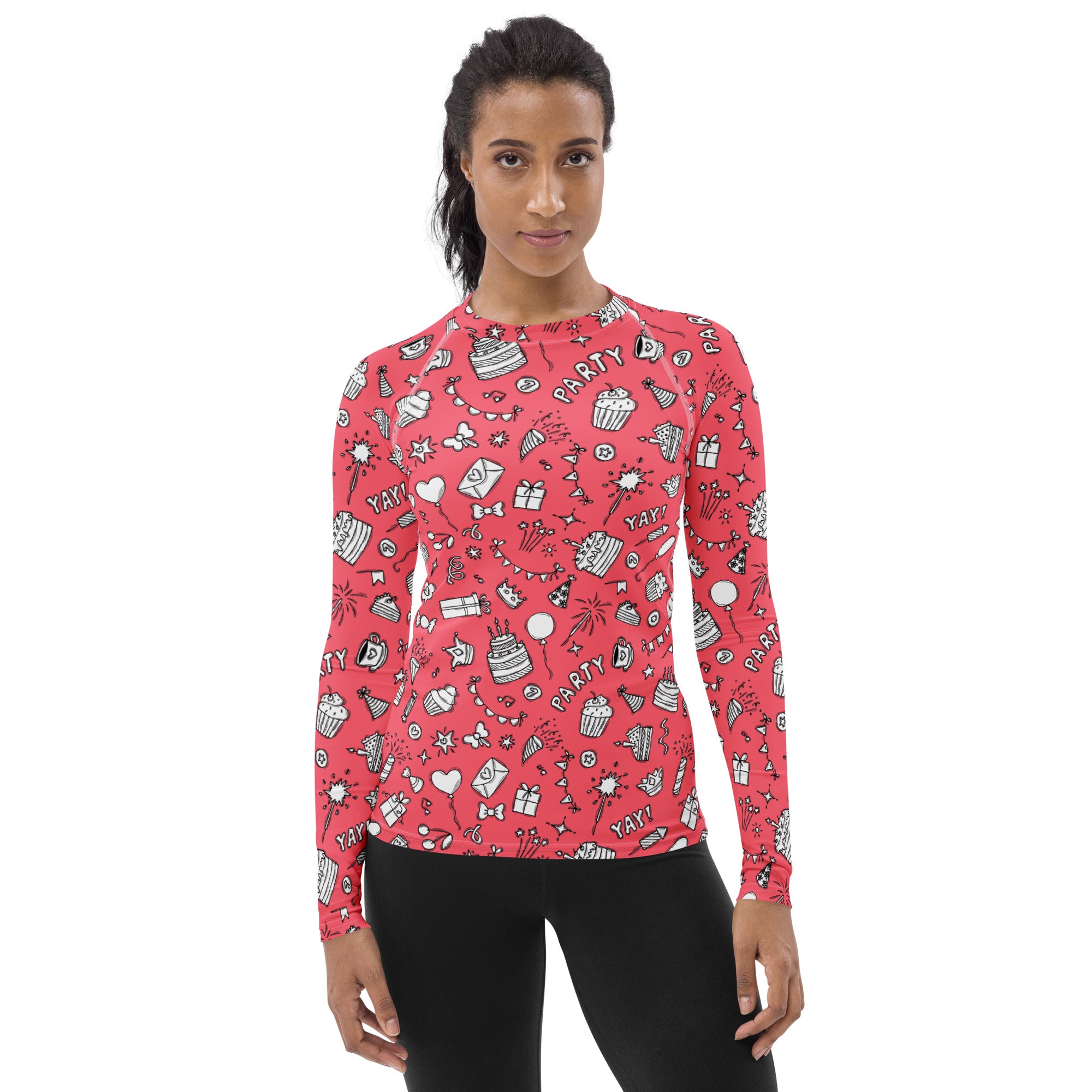 Women's Pink Birthday Long Sleeve Rash Guard Swim Shirt – Buttery Soft, Sun Safe UPF 50+ Protection, Quick Dry & 4-Way Stretch Comfort