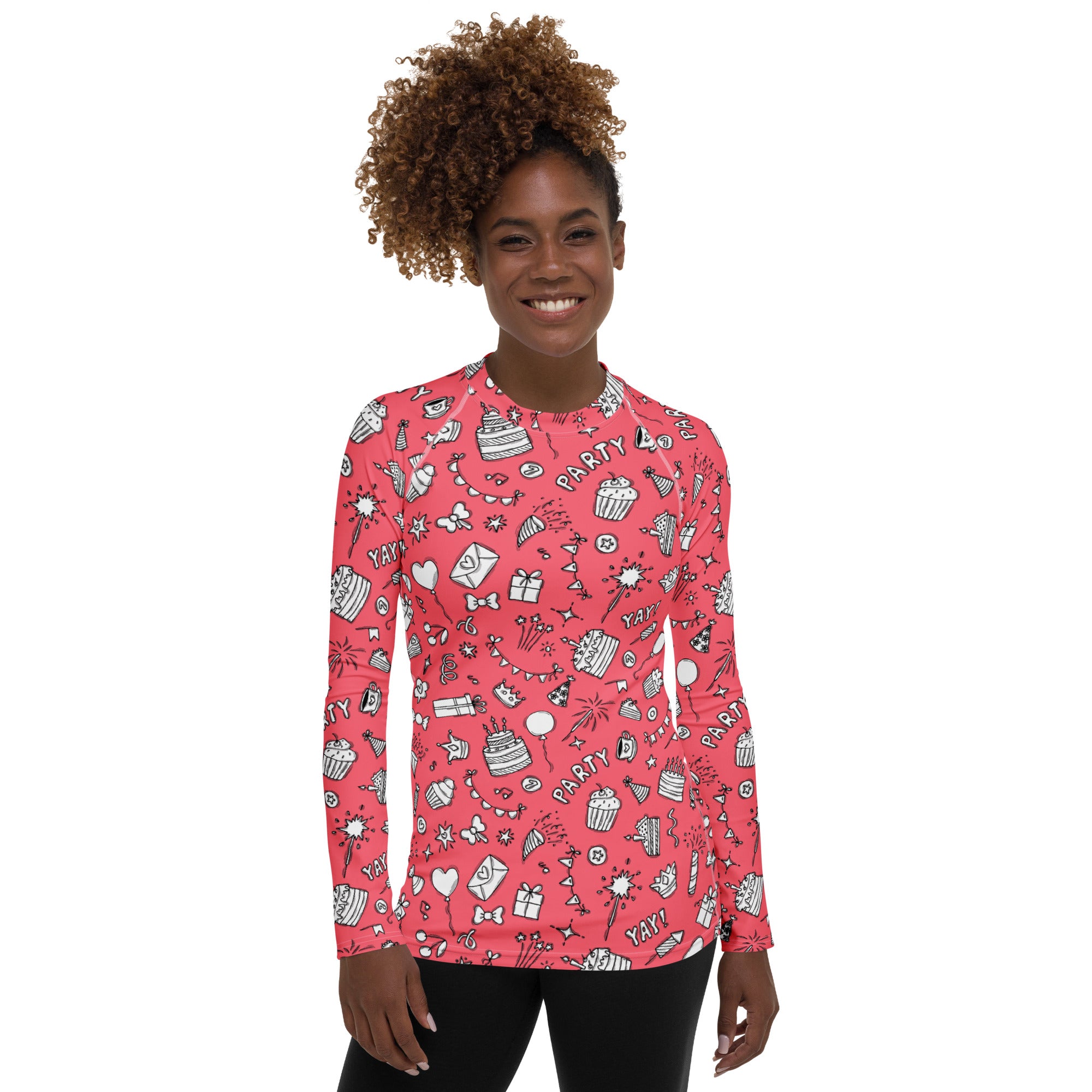 Women's Pink Birthday Long Sleeve Rash Guard Swim Shirt – Buttery Soft, Sun Safe UPF 50+ Protection, Quick Dry & 4-Way Stretch Comfort